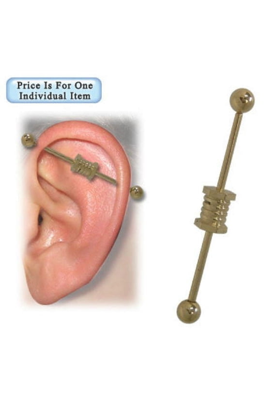 Anodized Titanium 14G Industrial Barbell with Sewing Thread Design