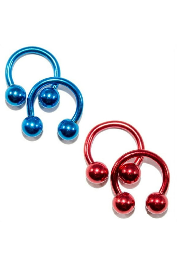 Anodized Titanium 14ga Horseshoe Circular Barbells Red/Blue 2Pairs