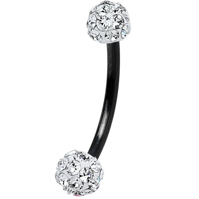 Surgical Steel Curved Barbell Eyebrow Ring with Acrylic Balls with CZ Gems Surgical Steel Curved Barbell Eyebrow Ring with Acrylic Balls with CZ Gems