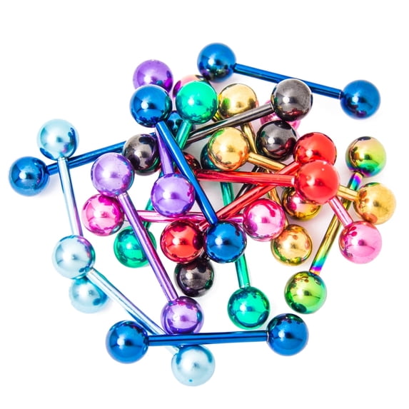Anodized Titanium Tongue and Nipple Barbells Ten Pack