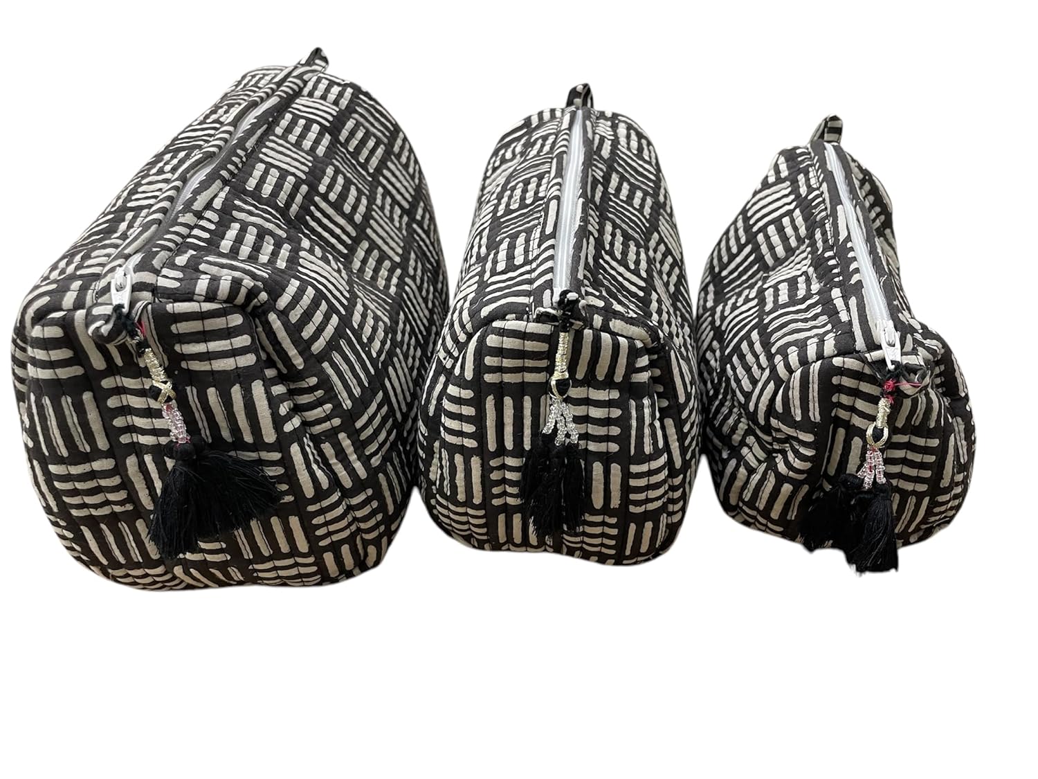 Black - Handmade Cotton Multipurpose Utility Pouches (set of 3) 28
