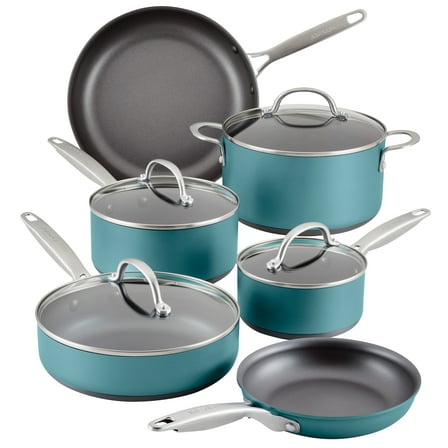 Anolon Achieve 10 Piece Hard Anodized Nonstick Pots and Pans Set, Teal