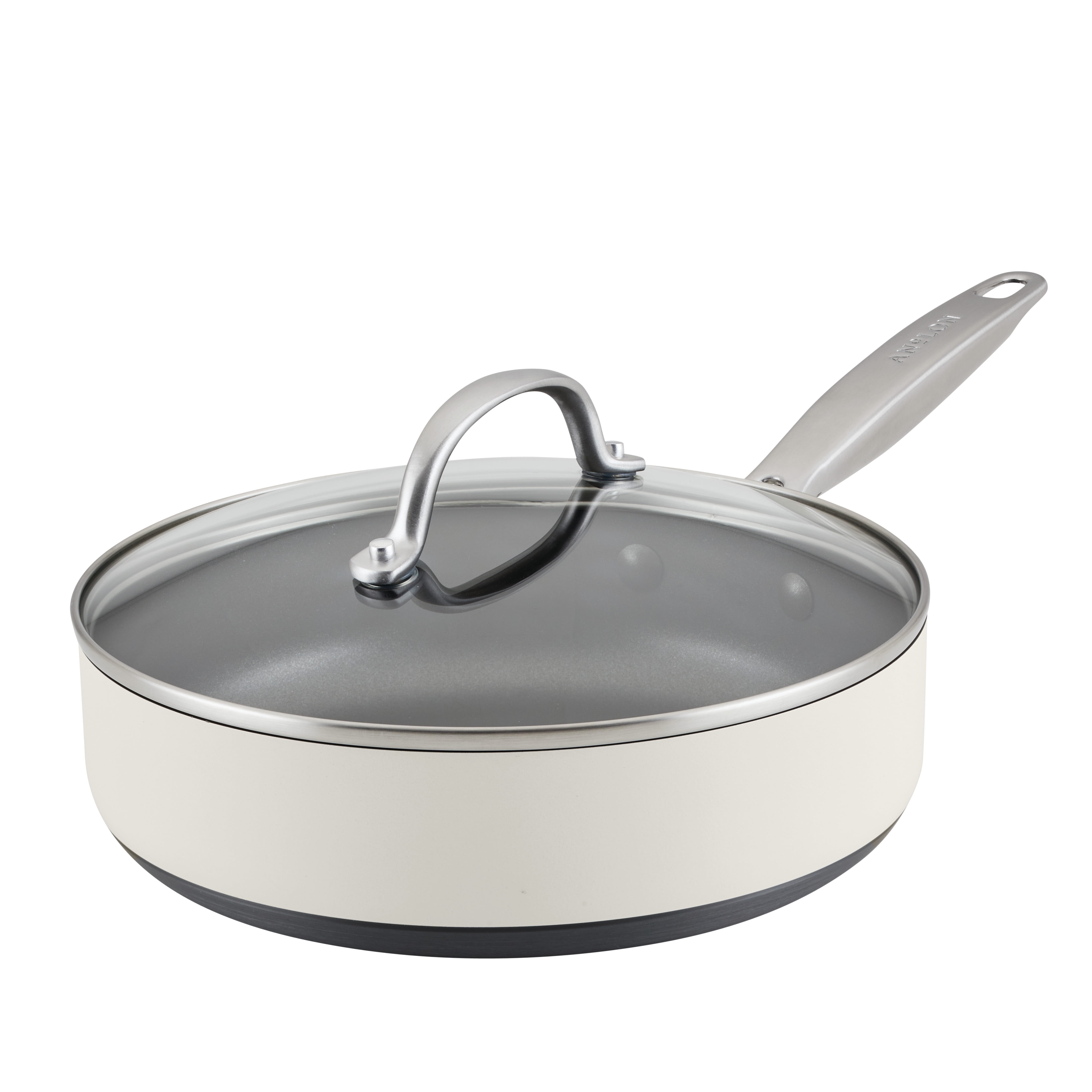 Cream 3-Quart Nonstick Aluminum Sauté Pan with Lid