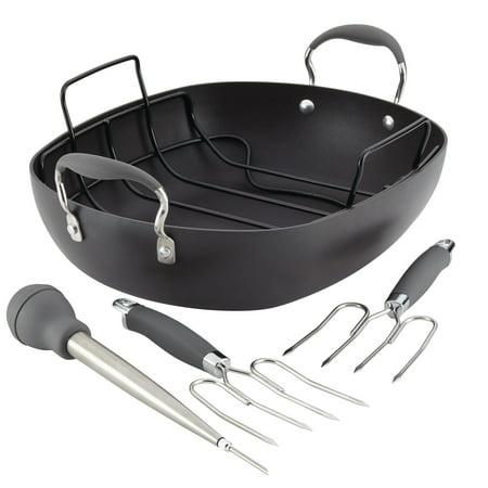 Anolon Advanced Hard-Anodized Nonstick Oval Roaster Set with Utensils, 16-Inch x 13-Inch, Graphite