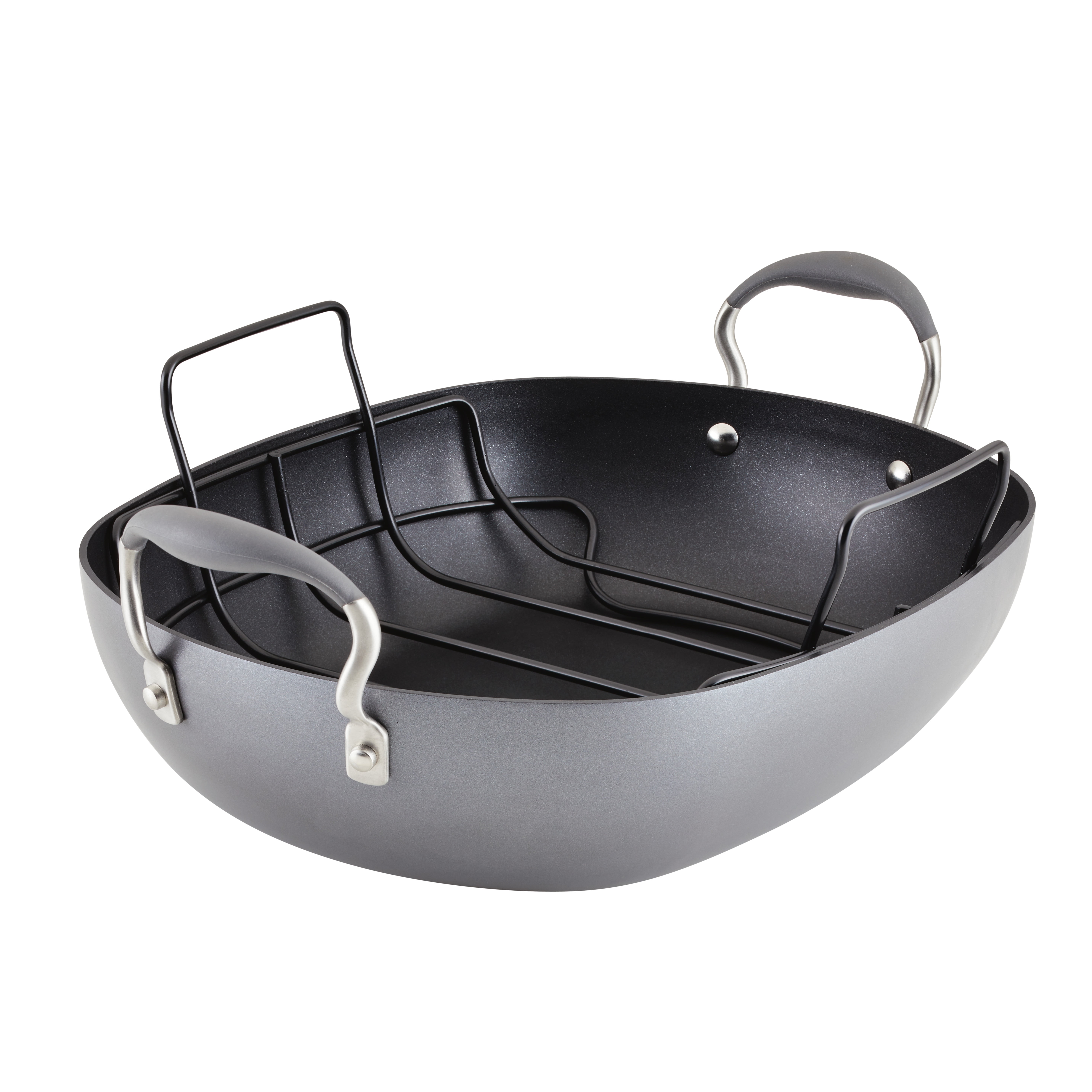 Oval Black Nonstick Roaster with Rack and Handles
