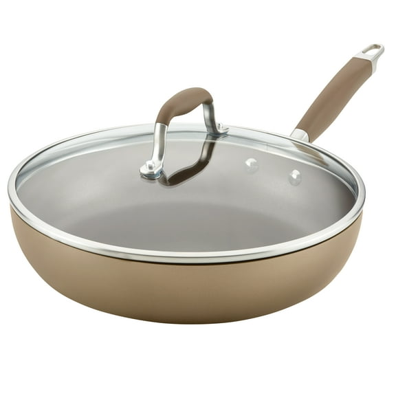 Anolon Advanced Home 12" Hard-Anodized Nonstick Deep Frying Pan with Lid, Bronze