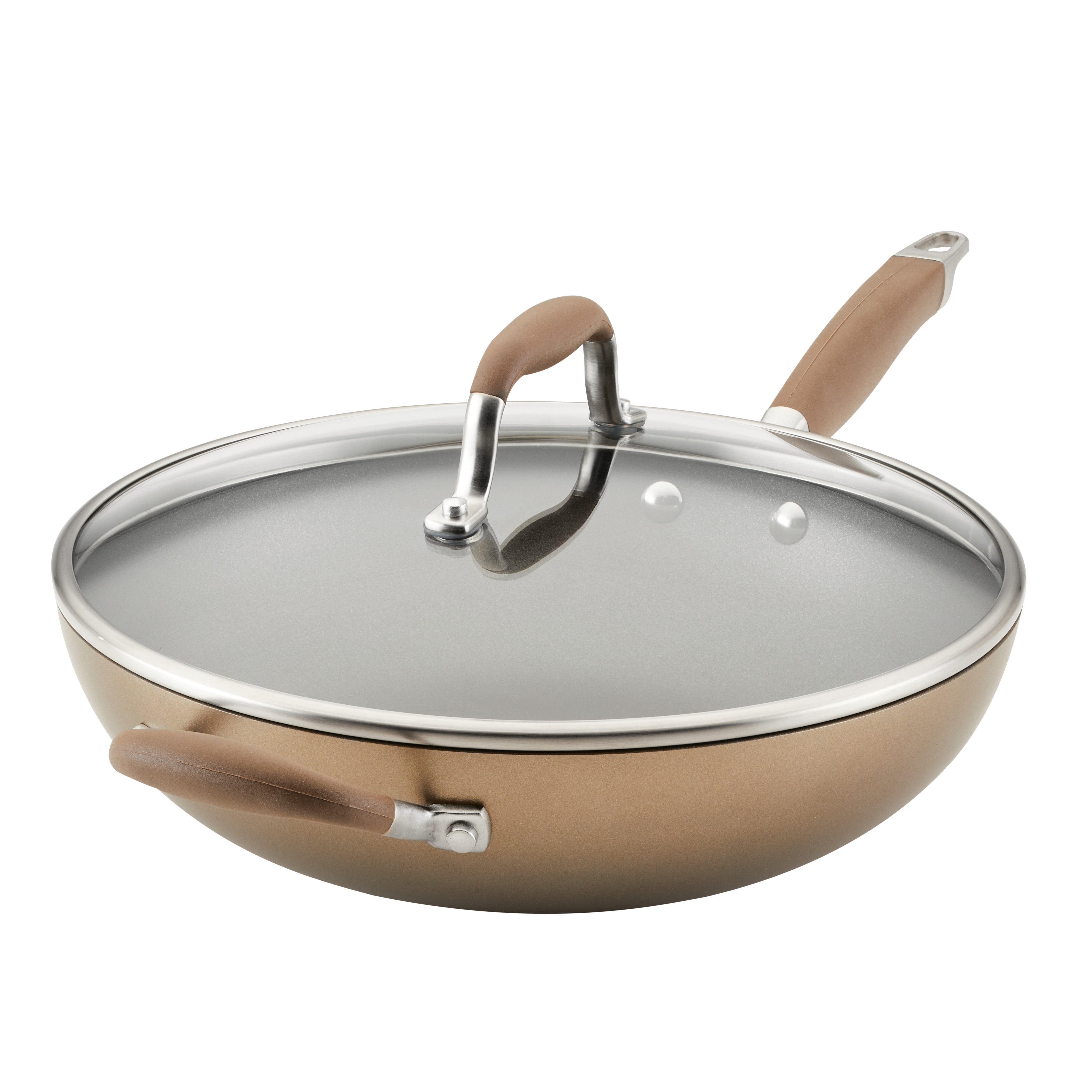 Bronze 12" Aluminum Nonstick Deep Frying Pan with Lid