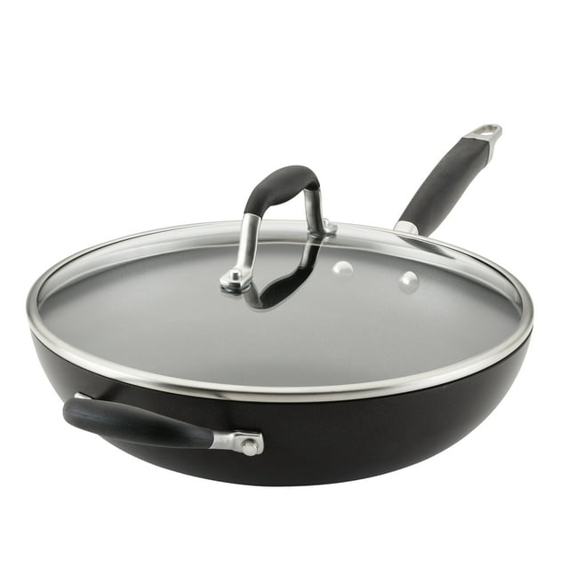 Anolon Advanced Home 12" Hard-Anodized Nonstick Deep Frying Pan with Lid, Onyx