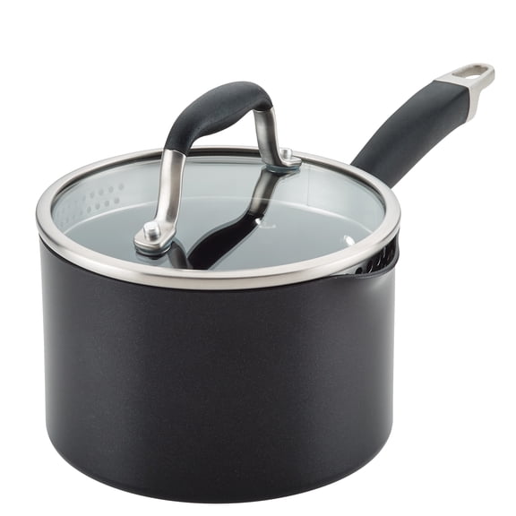 Anolon Advanced Home 2 Quart Nonstick Saucepan with Straining Lid, Onyx