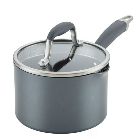 Anolon Advanced Home 2 Quart Nonstick Straining Saucepan with Glass Lid, Nonstick