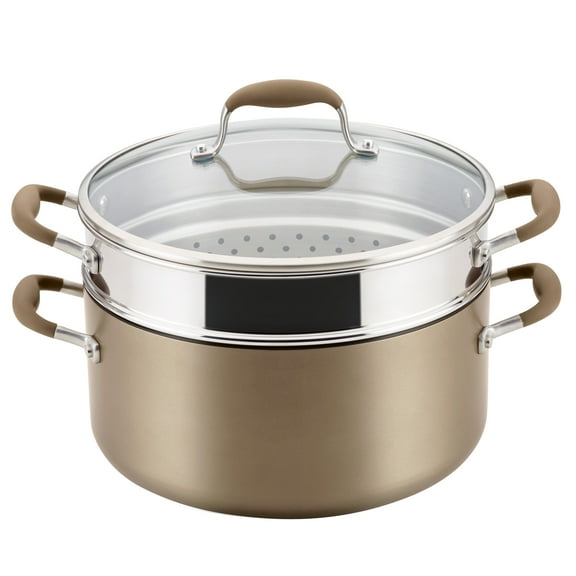Anolon Advanced Home 3 Piece Nonstick Stockpot with Steamer Set, Bronze