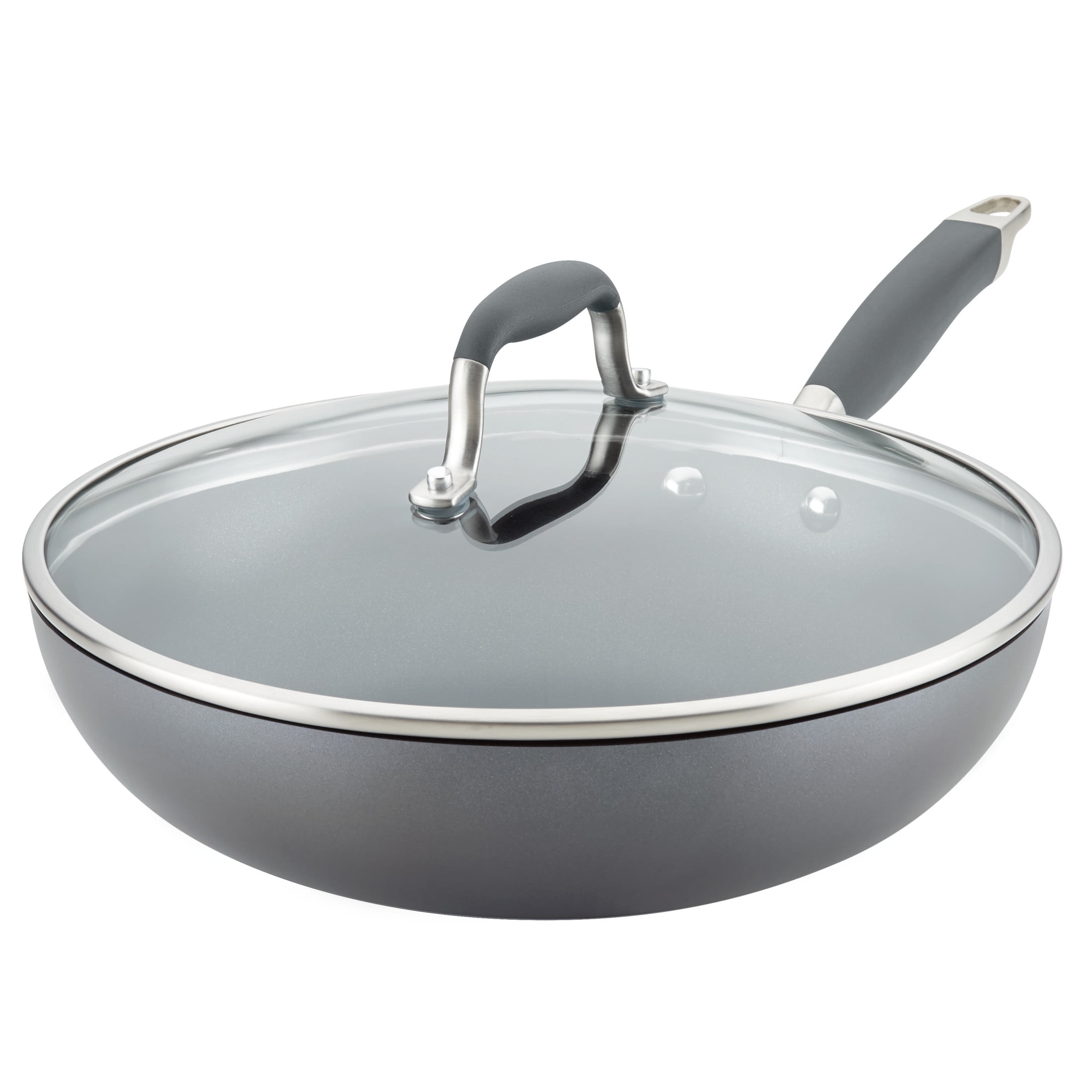 Gray Aluminum Nonstick Pan with Lid and Ceramic Coating
