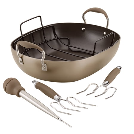 Anolon Advanced Home Hard Anodized Non stick Roaster Set, 16 inch x 13 inch, Bronze