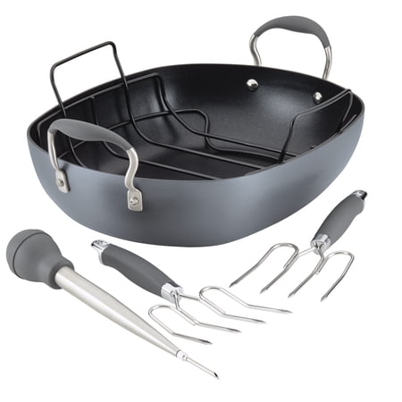 Anolon Advanced Home Hard Anodized Non stick Roaster Set, 16 inch x 13 inch, Moonstone