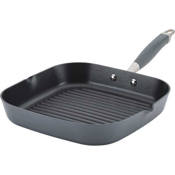 Anolon Advanced Home Hard Anodized Nonstick Deep Square Grill/Griddle Pan with Pour Spouts, 11 Inch - Moonstone