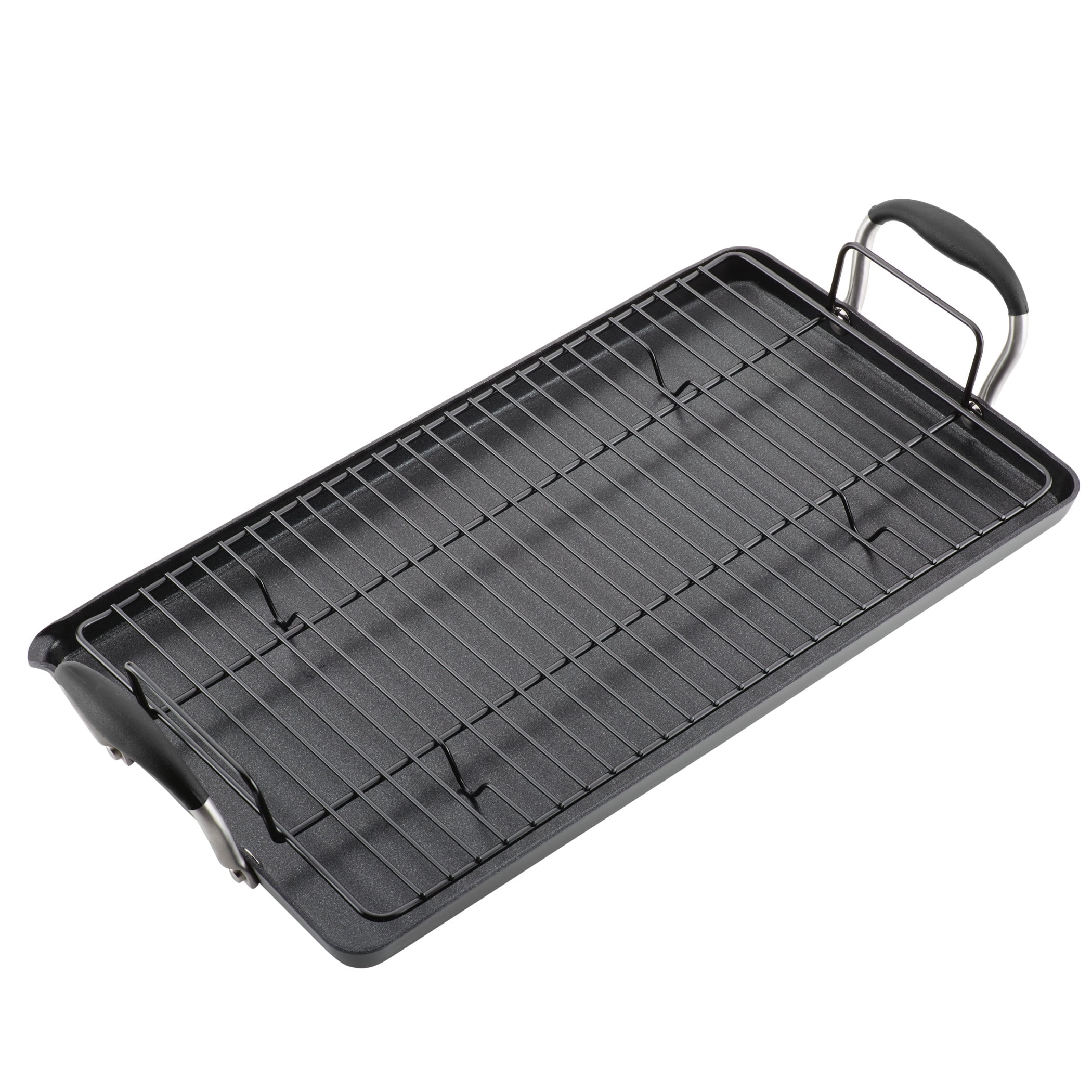 Black Hard-Anodized Nonstick Double Burner Griddle with Stainless Steel Handles