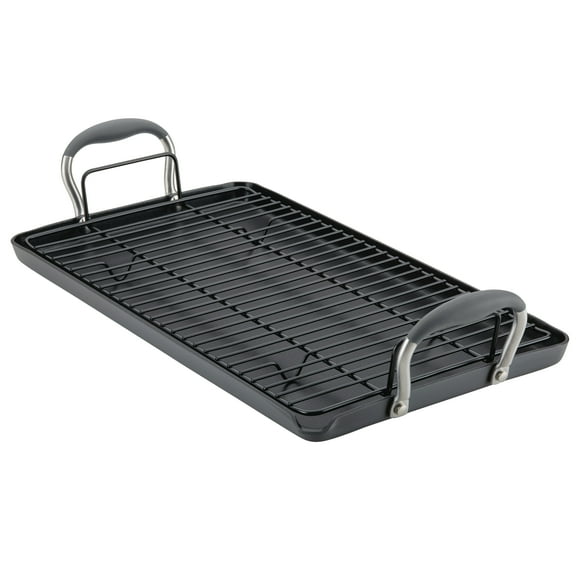 Anolon Advanced Home Hard Anodized Nonstick Double Burner Griddle with Roasting Rack, 2-Piece, Moonstone