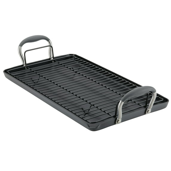 Anolon Advanced Home Hard Anodized Nonstick Double Burner Griddle with Roasting Rack, 2-Piece, Moonstone