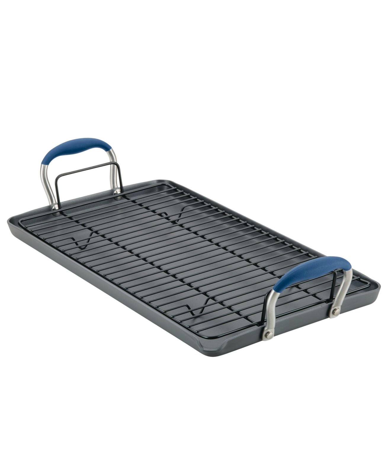 Anolon Advanced Hard Anodized Nonstick Double Burner Griddle with Roasting Rack, 2-Piece, Indigo - Thumbnail 2