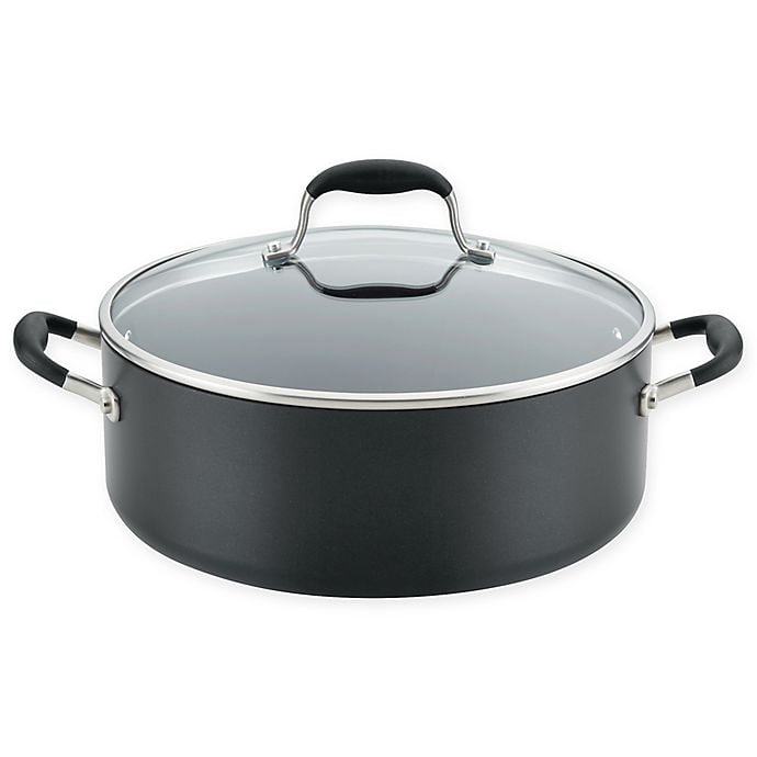Onyx Black Aluminum Nonstick Wide Stockpot with Glass Lid, 7.5 Quart