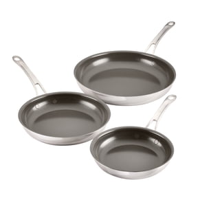 Anolon EverLast Ceramic Nonstick Frying Pan Set, Clad Induction Cookware, 8.5", 10" and 12.25", Stainless Steel