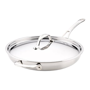 Anolon EverLast Tri-Ply Clad Frying Pan with Lid and Helper Handle, 12.5-Inch, Stainless Steel