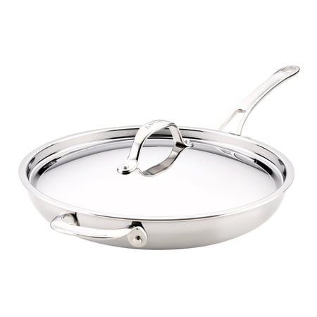 Anolon EverLast Tri-Ply Clad Frying Pan with Lid and Helper Handle, 12.5-Inch, Stainless Steel