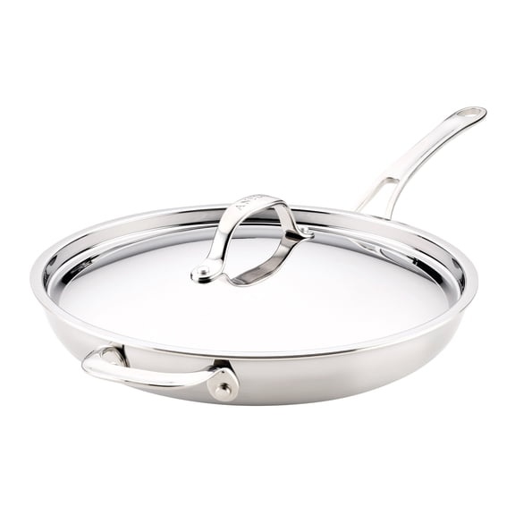 Anolon EverLast Tri-Ply Clad Frying Pan with Lid and Helper Handle, 12.5-Inch, Stainless Steel