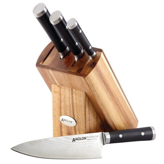 Anolon Imperion Damascus Steel Cutlery Knife Block Set, 5-Pieces