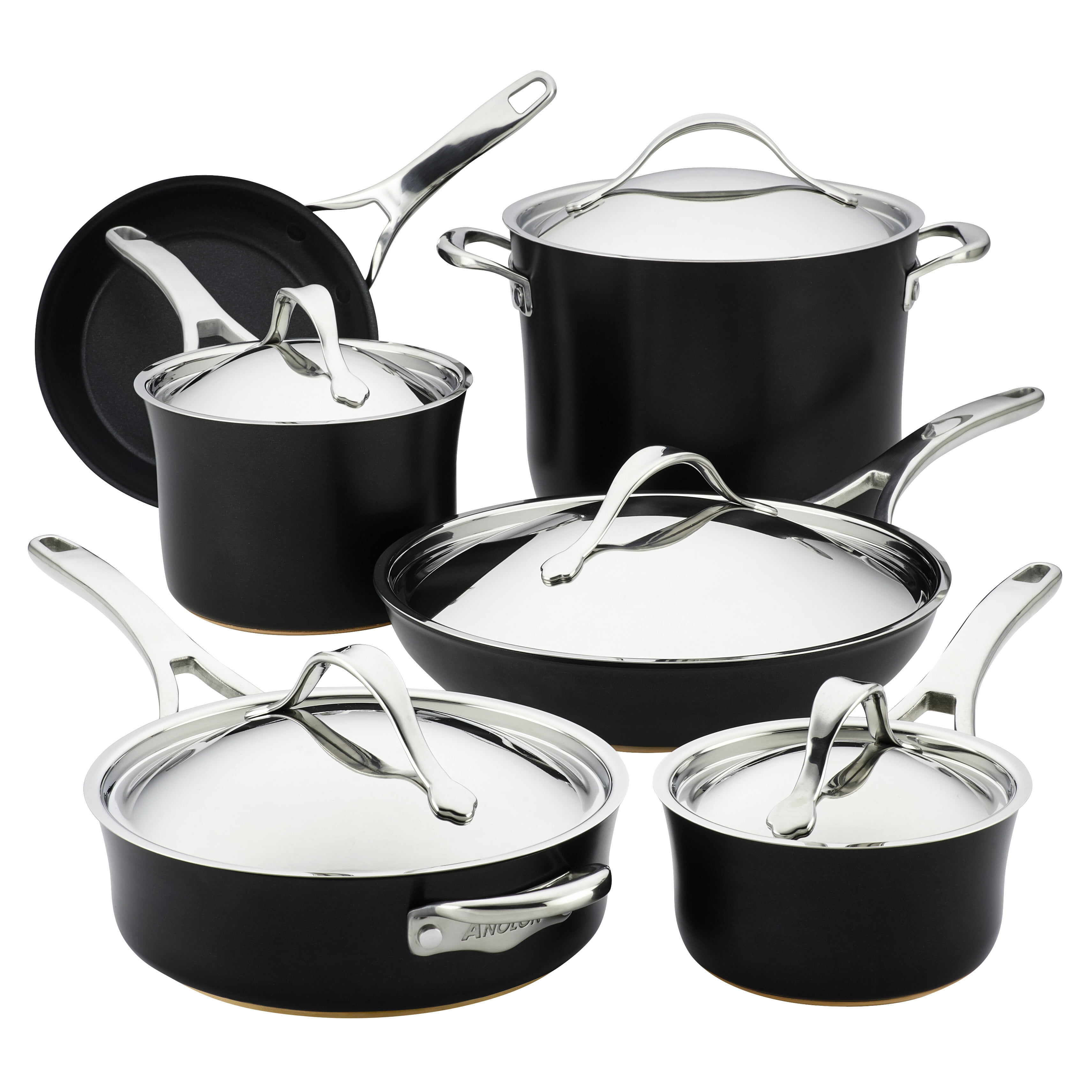 Anolon Nouvelle Luxe Hard Anodized Nonstick Cookware Induction Pots and Pans  Set, Includes 3 Quart Sauteuse with Lid and 10 Inch Skillet, 3 Piece -  Onyx/Black & Reviews