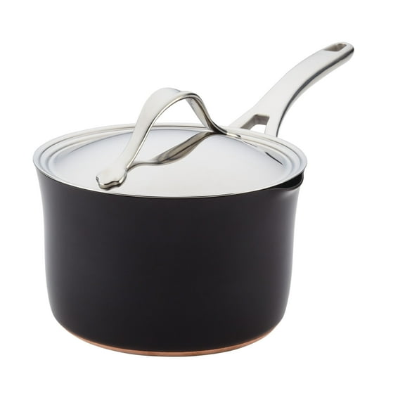 Anolon Nouvelle Copper Luxe Hard-Anodized Nonstick Straining Saucepan, 3.5-Quart, Onyx