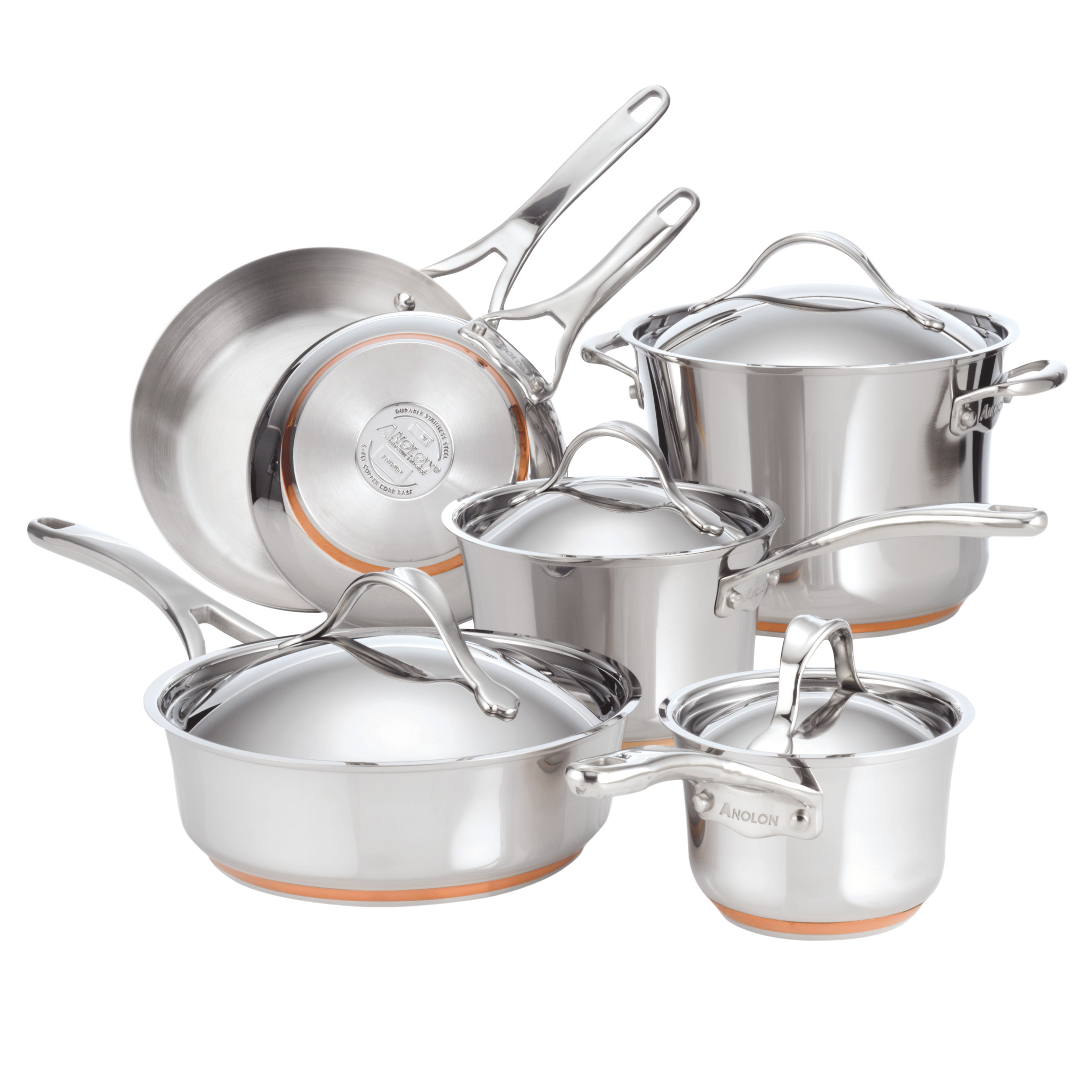 Anolon Nouvelle Copper Stainless Steel Pots and Pans Pots and Pans, 10-Piece, Silver - image 1 of 10