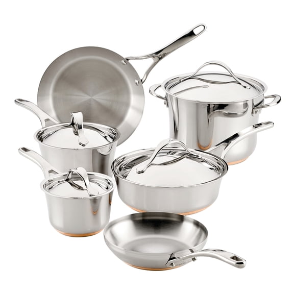 Anolon Nouvelle Copper Stainless Steel Cookware Set, 10-Piece, Silver
