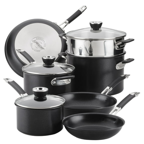 Anolon SmartStack 10 Pc HardAnodized Nesting Cookware Set, Black