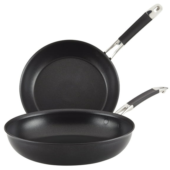 Anolon SmartStack 2 Piece Hard Anodized Nonstick Nesting Frying Pan Set, Black