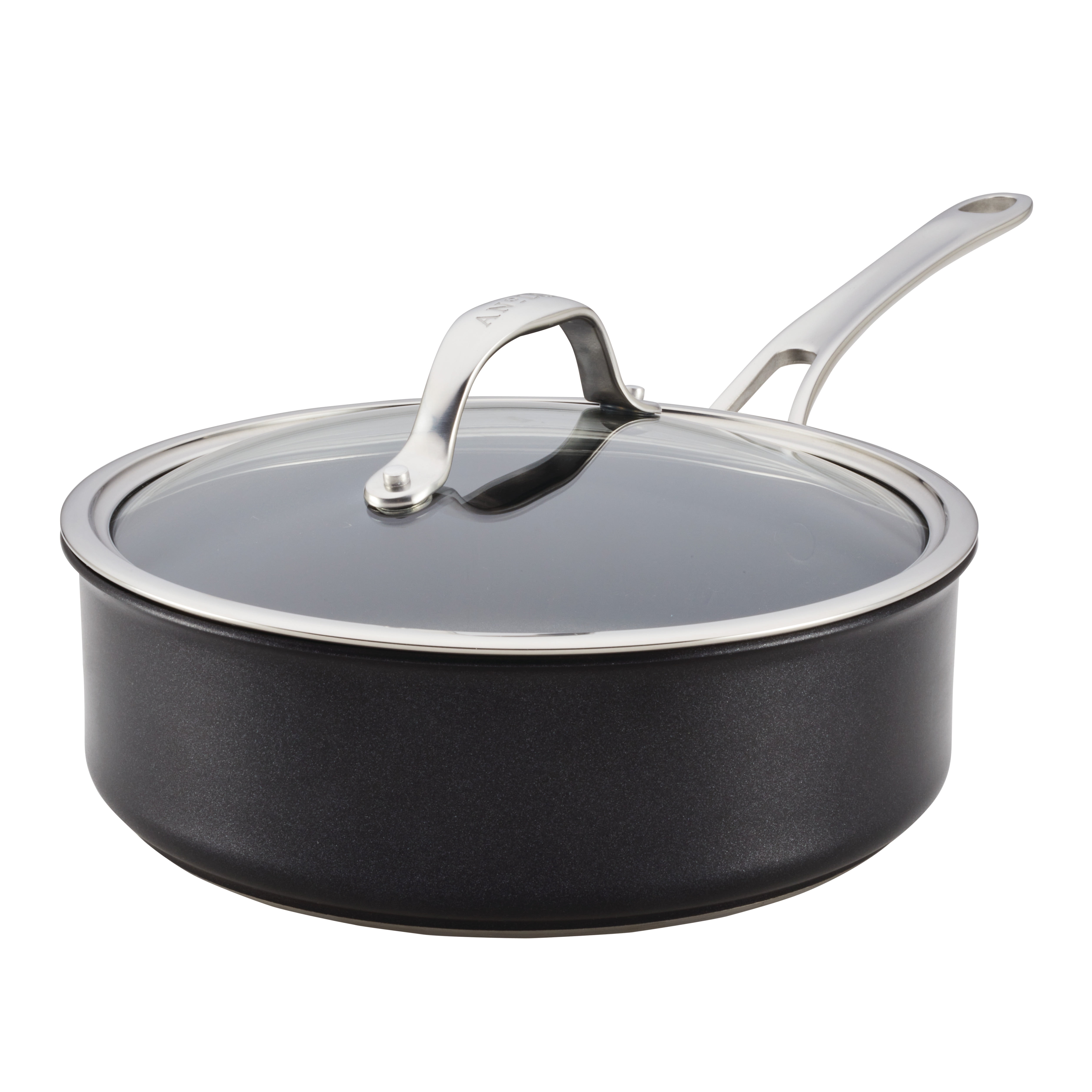 Black Nonstick Aluminum and Stainless Steel Sauté Pan with Lid, 3.5-Quart