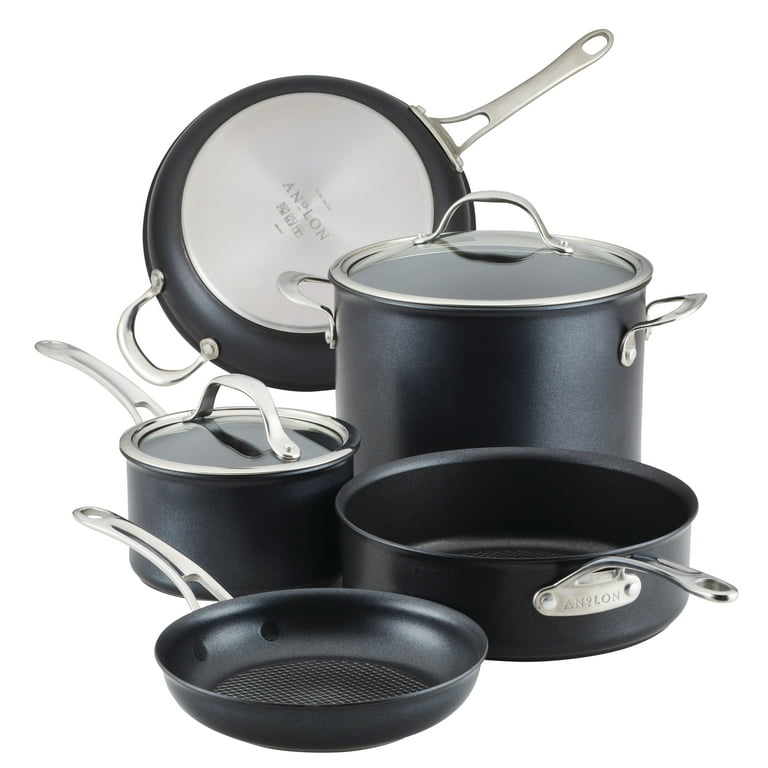 Anolon X Hybrid Nonstick Cookware Induction Pots and Pans Set, 7-Piece,  Super Dark Gray