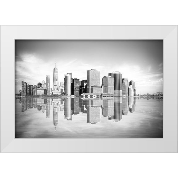 Anon. 14x11 White Modern Wood Framed Museum Art Print Titled - New York Downtown Cityscape