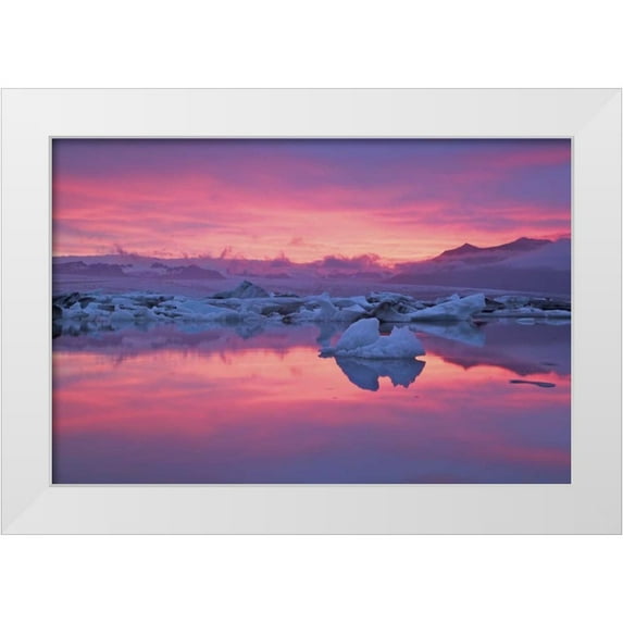 Anon, Josh 14x11 White Modern Wood Framed Museum Art Print Titled - Iceland, Hofn Sunset over the Jokulsarlon lagoon