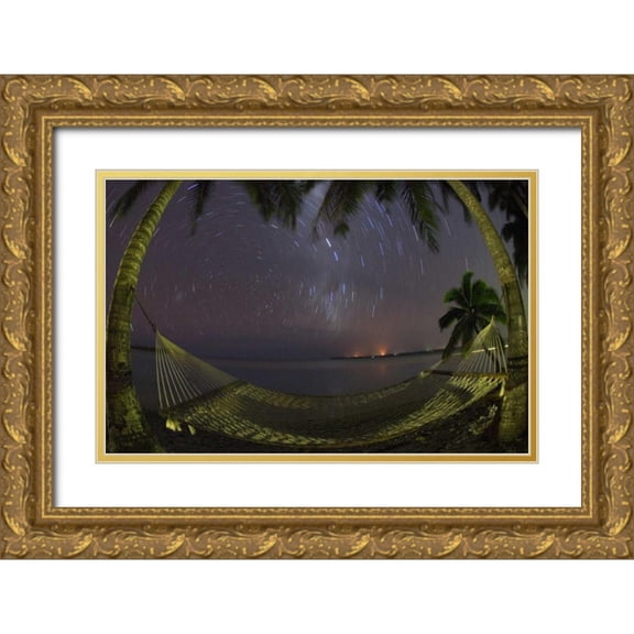 Anon, Josh 24x17 Gold Ornate Wood Framed with Double Matting Museum Art Print Titled - Cook Islands, Aitutaki Night sky in the tropics