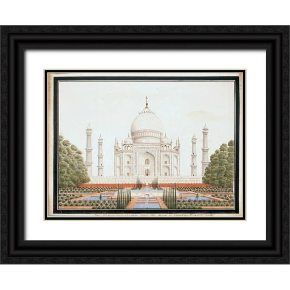 Anon, Mughal 1813 32x25 Black Ornate Wood Framed with Double Matting Museum Art Print Titled - The Taj Mahal with Garden