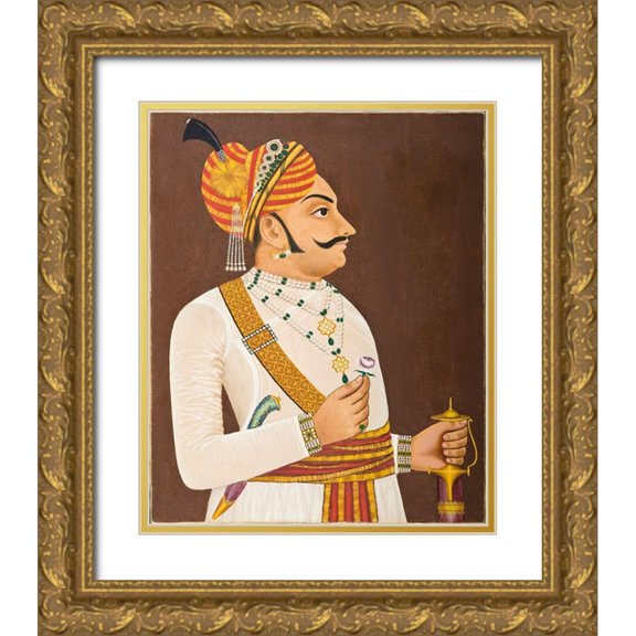 Anon, Mughal c1890 26x31 Gold Ornate Wood Framed with Double Matting Museum Art Print Titled - Thakur Yasanta Singhji