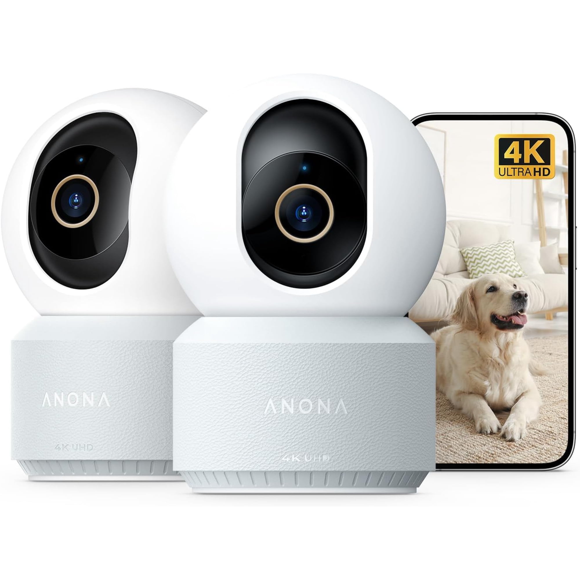 Anona HM1010-2 4k UHD Indoor Security Camera Also For Pets/ Baby With Phone App - Wifi/ Auto-Tracking - 2pack