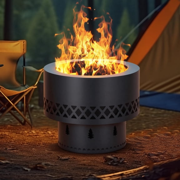 Anoncndin 19In Smokeless Fire Pit - Wood Burning Firepit Table with Removable Ash Pan & Dust Bag, Outdoor Fireplace for Patio BBQ, Camping, Bonfire