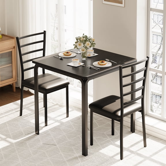 Anoncndin 3-Piece Modern Dining Set for 2 – Compact Square Table & Chairs with Sturdy Metal Frame,Easy Assembly,Space-Saving Kitchen Furniture – Ideal for Small Apartments or Breakfast Nooks