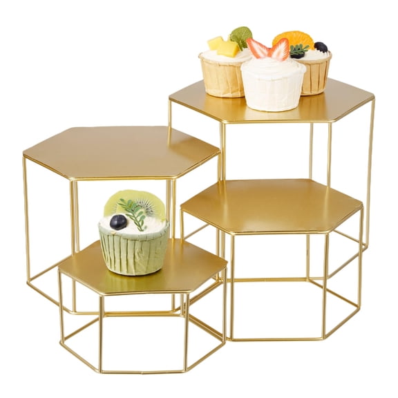 Anoncndin 4 Piece Gold Dessert Table Display Set, Metal Buffet Risers Display Stands, No Assembly, Space-Saving Nesting Cake Cookie Stands for Party Wedding Birthday