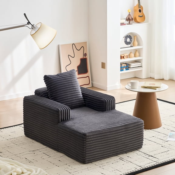 Anoncndin 45" Boneless Lounge Chair Indoor,Mini Cloud Couch with 12.2" Thick Cushion,Soft Corduroy Chaise Lounge Chair,No Assembly Floor Sofa for Living Room,Bedroom,Reading Nook & Playroom