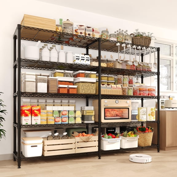 Anoncndin 5-Tier Metal Storage Shelves, Heavy Duty Wire Shelving Unit, 70" H x 59" W x 13.8" D Adjustable Wire Rack, 1325 LBS Capacity, L-Shaped Carbon Steel Frame, Multi-Purpose for Garage, Pantry