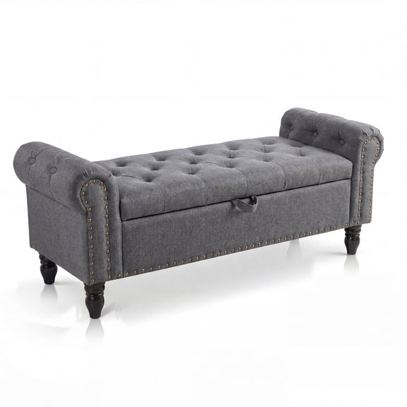 Anoncndin 51" Storage Bench for Bedroom,Upholstered Ottoman Bench with Button Tufted Design and Rolled Arms,Anti Cotton and Linen,End of Bed Bench for Bedroom,Window Benches for Living Room