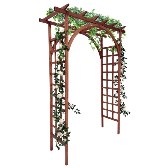Anoncndin 85 Inch Wooden Garden Arbor Trellis Arch for Climbing Plants – Sturdy sturdy Fir Pergola for Outdoor Weddings, Patio, Lawn & Backyard – Teak Finish, Flat & Arched Top